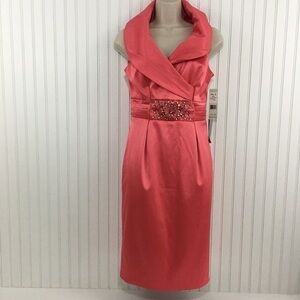 NWT Eliza j shawl collar sleeveless shear dress rhinestones coral size 2